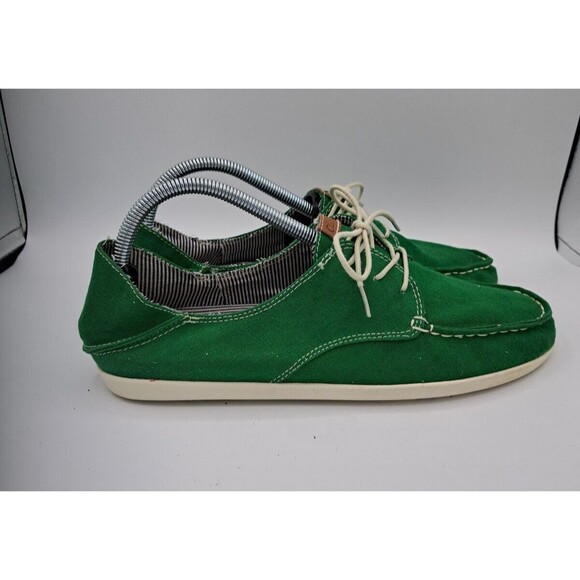 Olukai Heleuma Canvas Women Slip on Lace Up Boat Shoes in Green Size 10 - Picture 3 of 12
